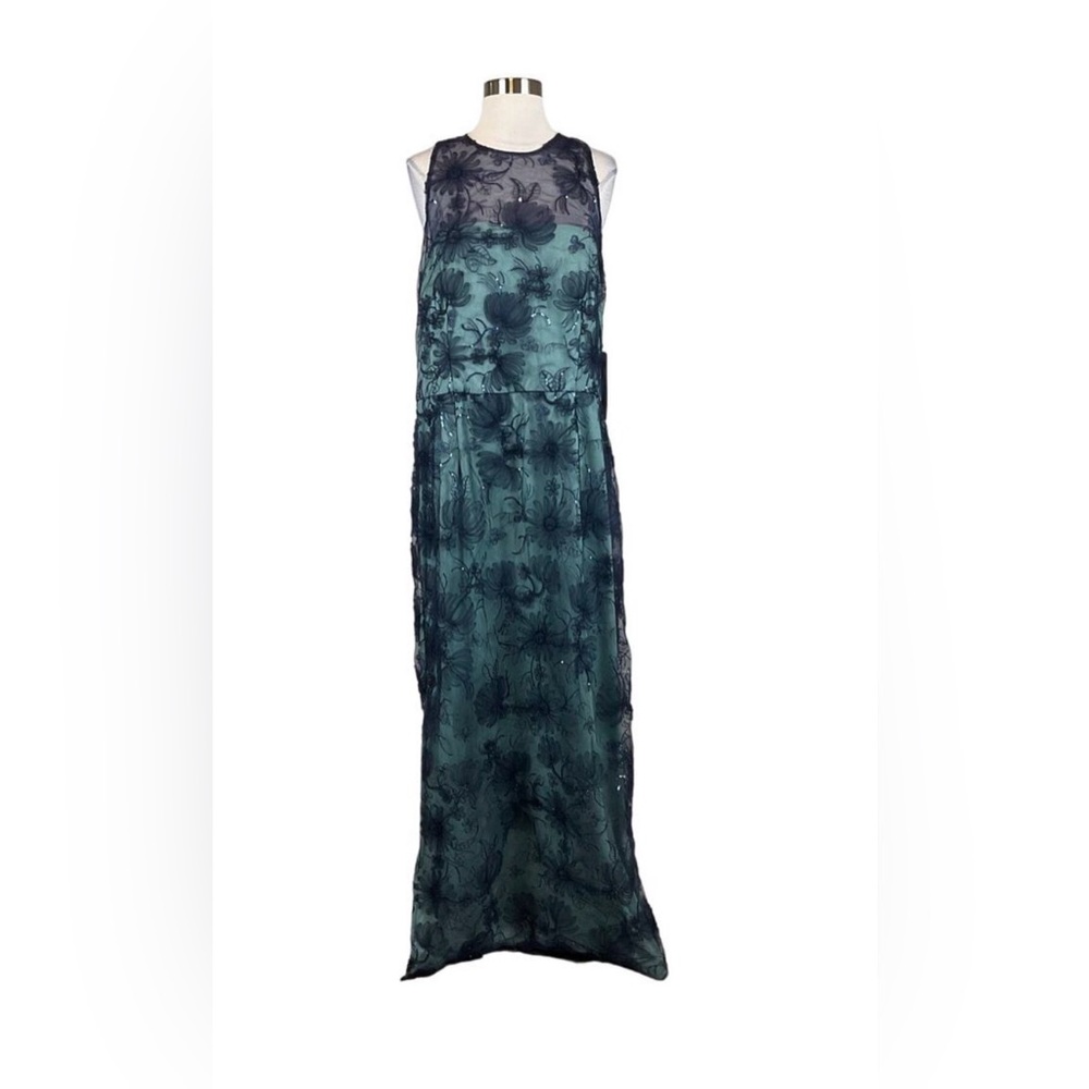 JS Collections Women's Formal Dress Size 18 Blue Sequined Floral Lace Long Gown